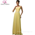 Grace Karin Wholesale Sleeveless Sweetheart long Floor-length Yellow Chiffon Prom Dress CL007577-1